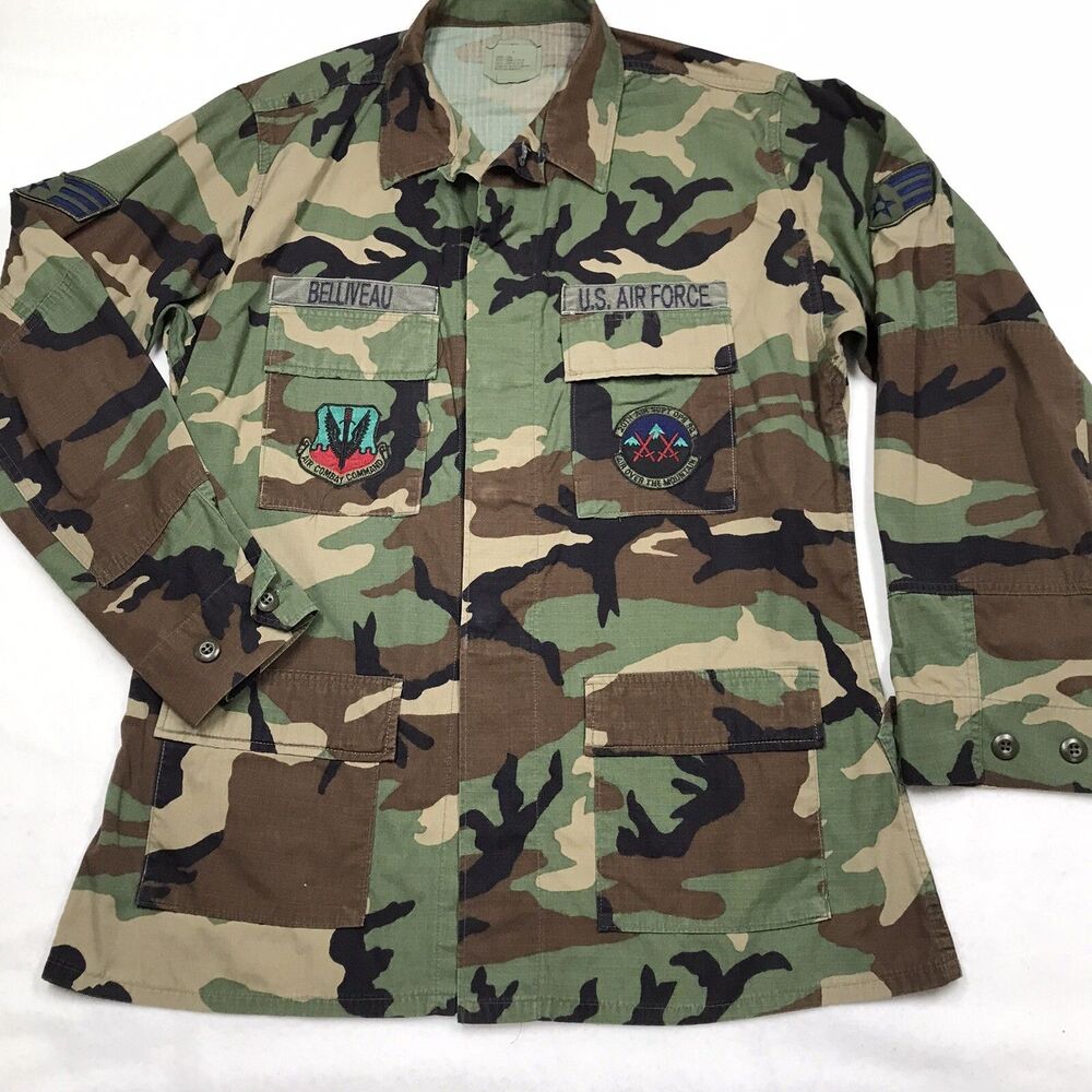 American Apparel USAF BDU Air Combat Commando Jacket Men L Long Woodland Camo